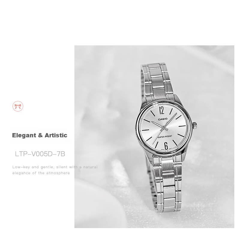 CASIO Watch, Simple Analog Steel Strap Small Dial Quartz Women's Watch, Valentine's Day Gift, LTP-V005GL 16