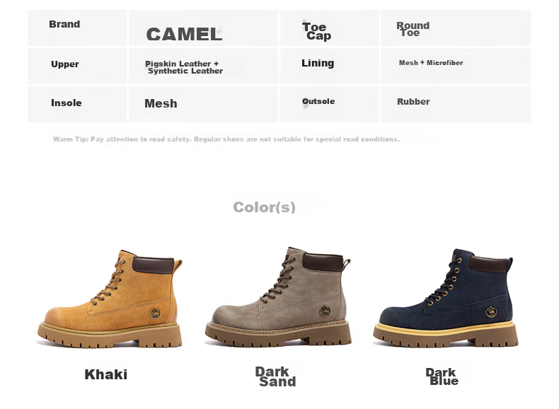 CAMEL [Shanyue] Women's Work Boots, Trendy Thick-Soled Martin Boots, L25W076018A, Khaki (Suede), Size 36 51