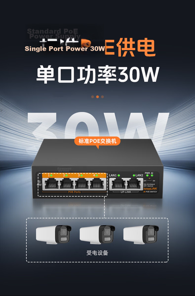 KeepLINK KP-9000 Full Gigabit 16-Port POE Switch + 3 Gigabit Cascading Surveillance Camera Network Switch, 240W Per Unit 3