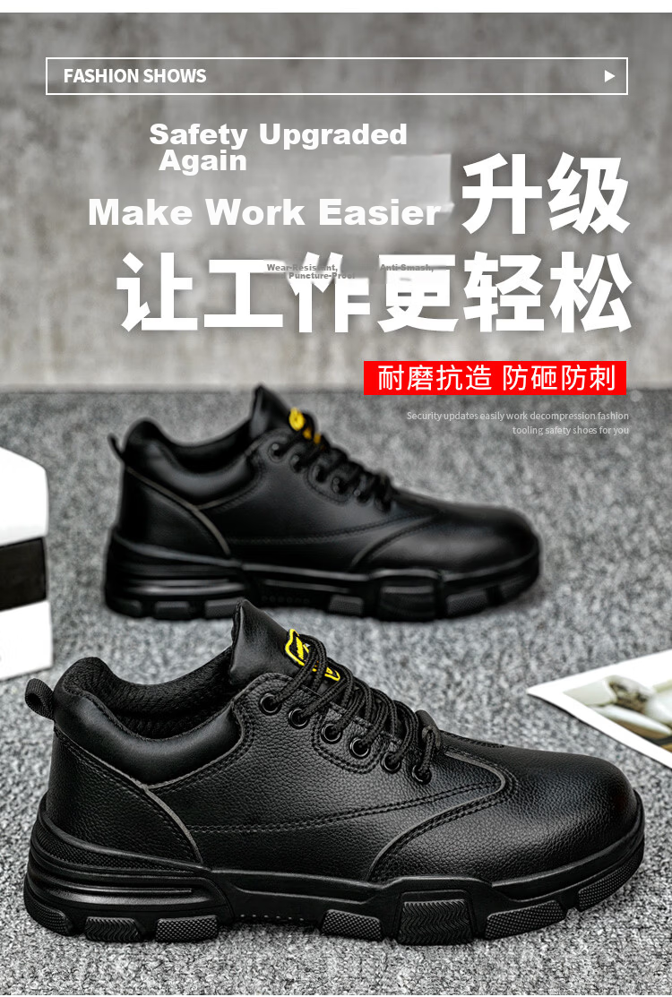 JUNBU Safety Shoes for Men, Steel Toe Cap, Anti-Smashing, Puncture-Resistant, Waterproof, Lightweight, Comfortable Construction Site Work Boots 2165N Size 41 10