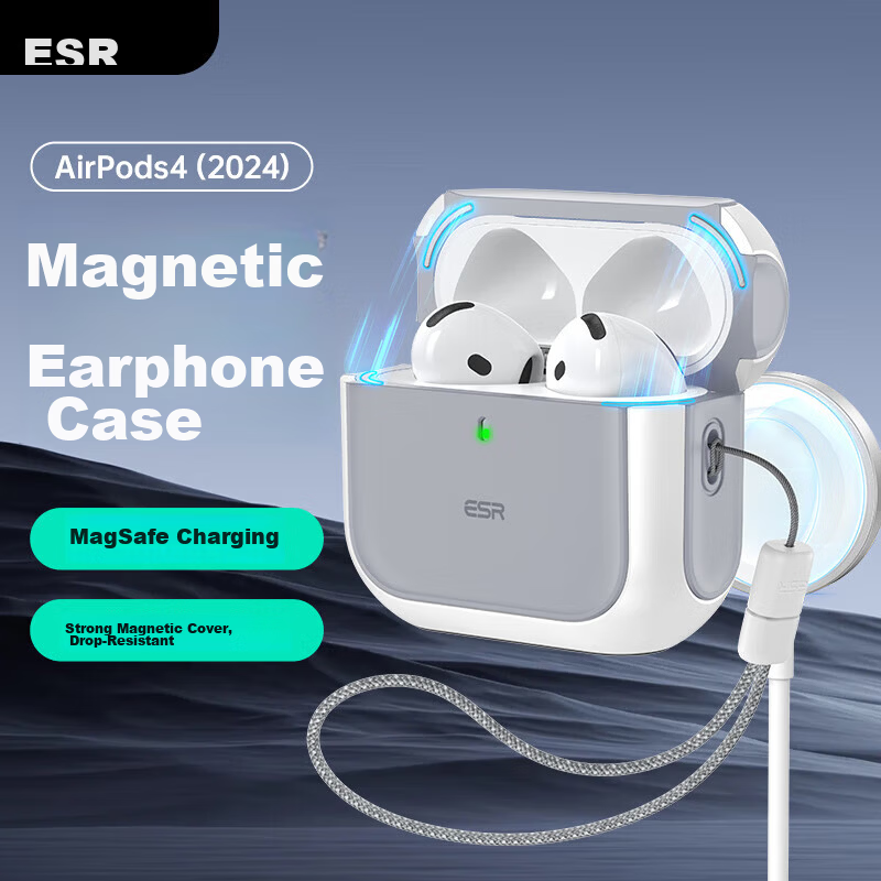 ESR AirPods 5/4 Case Compatible with Apple AirPods 4th Gen 2024 Noise Cancelling Earbuds Protective Cover MagSafe Magnetic Wireless Charging Bluetooth Anti-Slip Drop Protection White