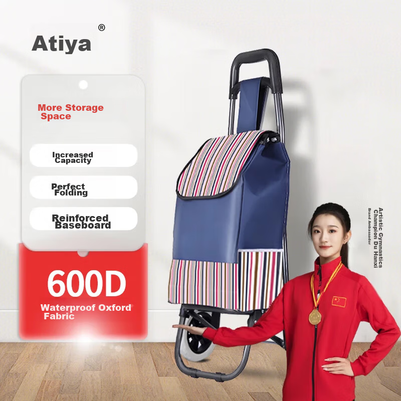 Artiya Grocery Shopping Cart Foldable Trolley Portable Elderly Luggage Handcart with Pull Rod for Supermarket and Stairs