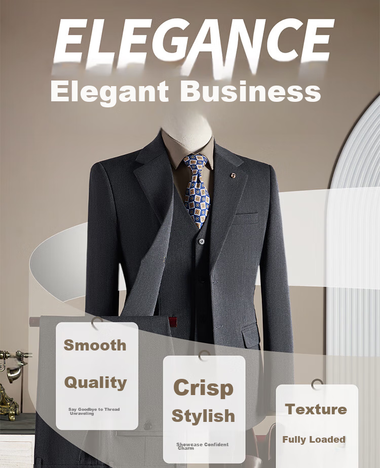 ROMON Men's Business Suit Set [Blazer + Vest + Trousers] Dark Gray 2XL 6