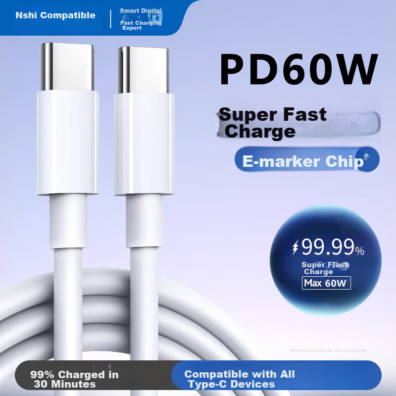 Dual-Head Type-C Fast Charging Cable Compatible with Apple iPhone 15/16 Pro, Huawei, Xiaomi Laptops, 1 Meter