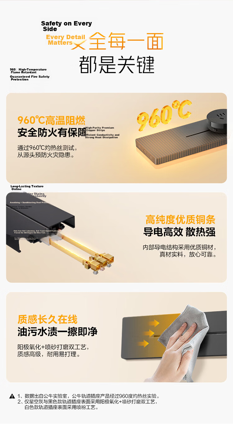 BULL Track Socket, Movable Power Strip, Rail-Type Power Strip, Sideboard Switch Socket Panel, Yuexiang Model Gb32, 100 Cm + 5 Five-Hole Ink Cloud Gray 13