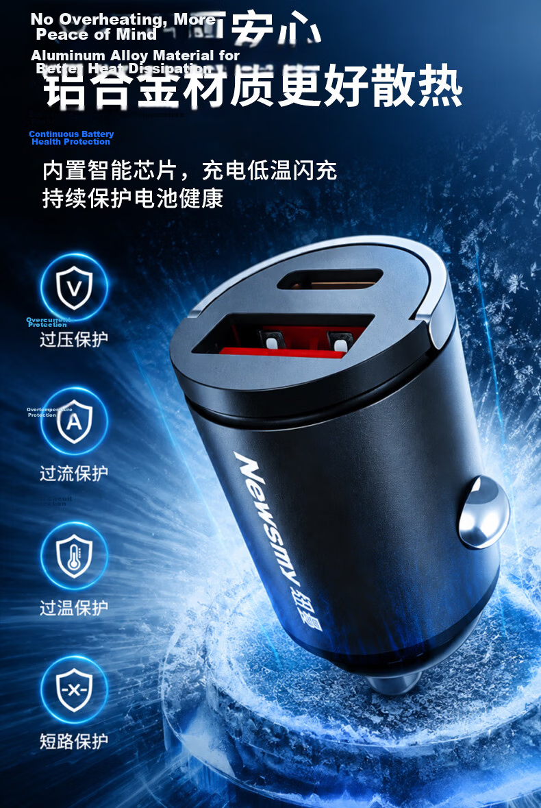 Newman Car Charger Cigarette Lighter 66W/100W Super Fast Charging Dual Port Converter PD Fast Charger Compatible with Apple Huawei Android C39-2 15