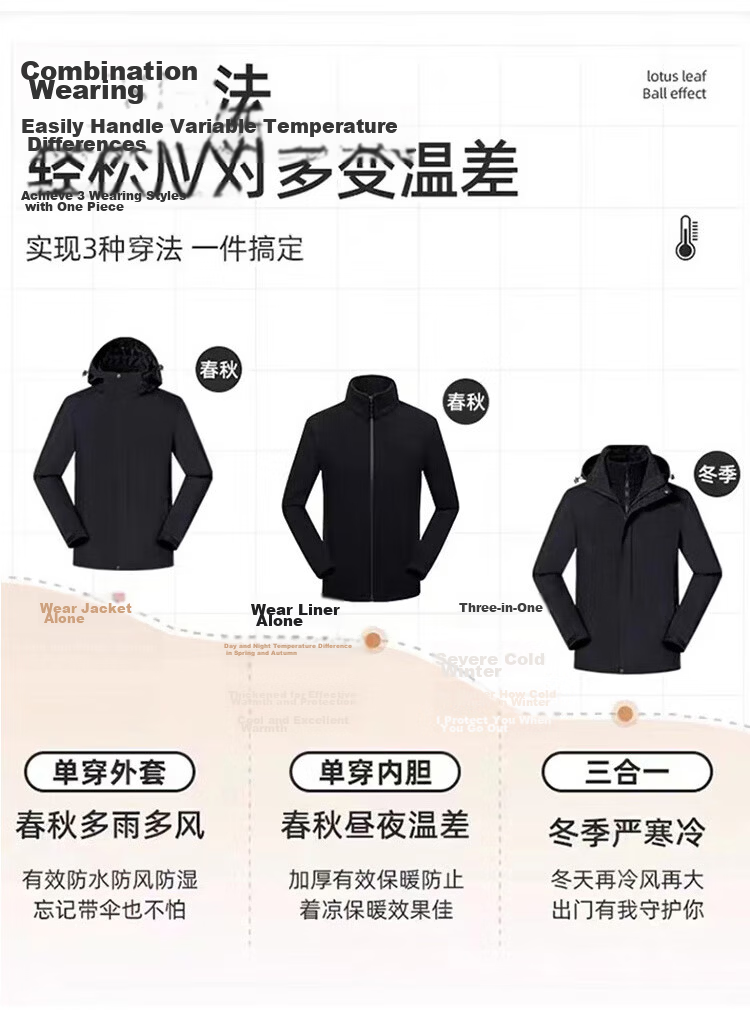 EASTERN CAMEL Couple's Three-In Waterproof Jacket, Outdoor Sports Coat for Men And Women, Windproof Outerwear, Khaki Color Single Layer, Size L 4