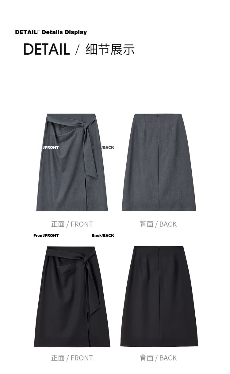 Shangdu Bira Designer Ribbon Pleated Slimming Slit A-Line Mid-Length Skirt for Women Spring Summer High-End Commuter Skirt 19