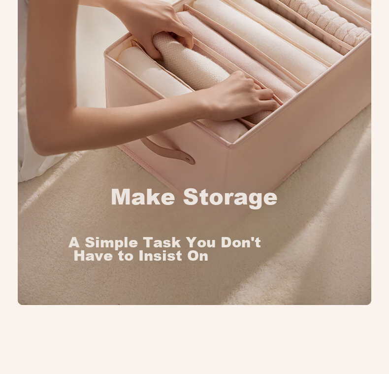 EACHY Clothes and Pants Storage Box Wardrobe Organizer Divider Jeans Storage Box Almond Pink - 7 Compartments 16