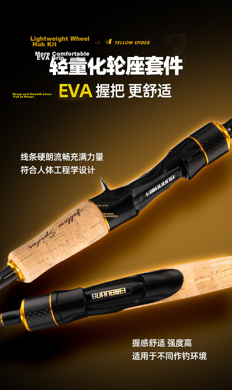 GW 2.1m Yellow Spider 2nd Gen ML Straight Handle Spinning Reel Universal Lure Rod Set with Large Guide Ring Smooth Rod Fishing Rod 8