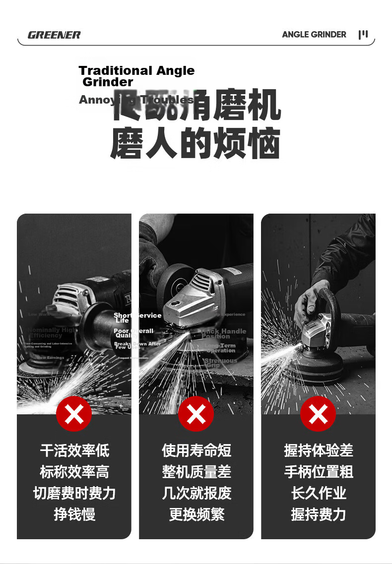 Green Forest 800W High Power Angle Grinder Cutting Polishing Electric Tool 4