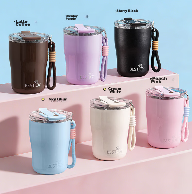 FUGURNG BESTJOY 316L Stainless Steel Coffee Thermos Office Direct Drinking Travel Mug for Men and Women 350ml Purple 16
