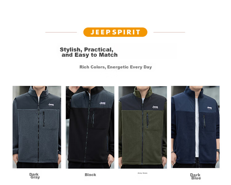 JEEP SPIRIT Men's Jacket, Zip-Up Sweatshirt, Men's Clothing for Autumn, Casual Loose Trendy Fleece Top for Me 14