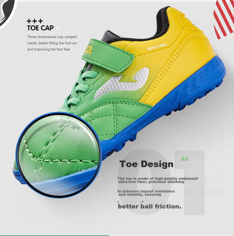 JOMA Velcro Children's Soccer Cleats, Molded Studs for Boys And Girls, Youth Student TF Football Training Shoes, Yellow-Green, Size 29 3