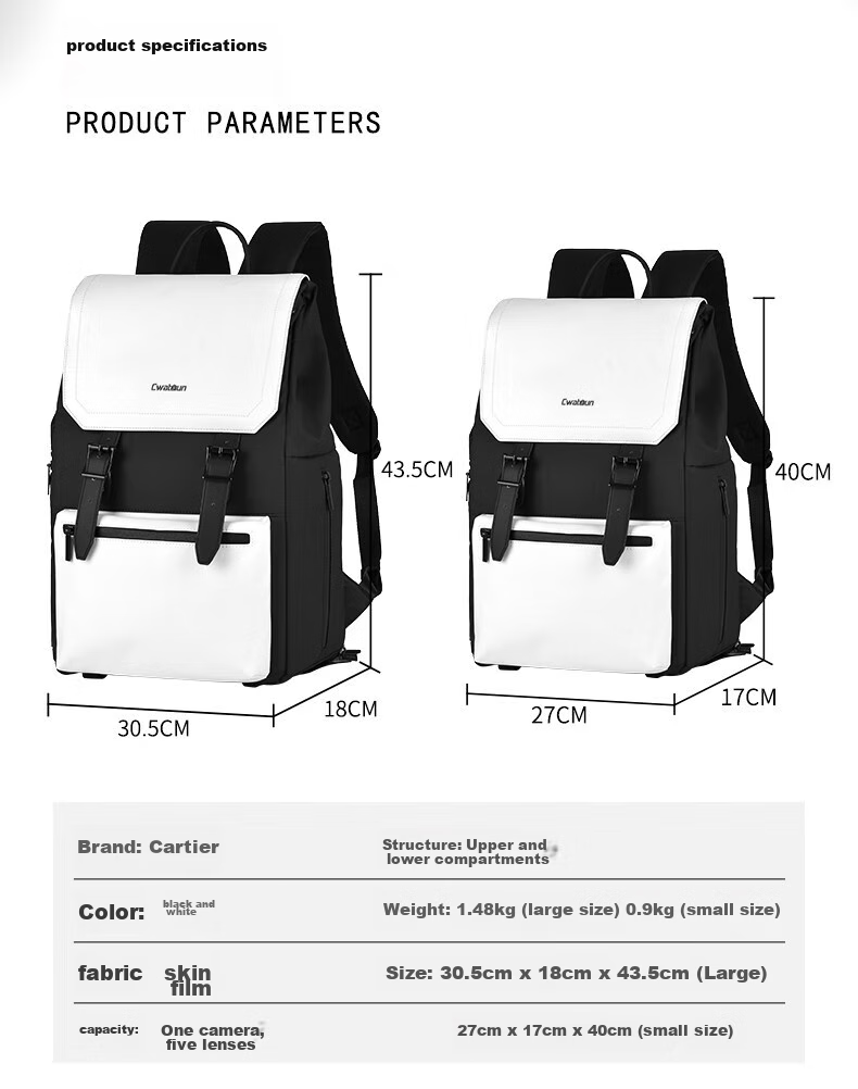 CWATCUN Camera Backpack, Dual-Shoulder Bag for Canon, Fuji, Sony, Photography Bag, Casual Commuter Anti-Collision Backpack, Stylish Upper And Lower Compartments, Suitable for Men And Wome 3