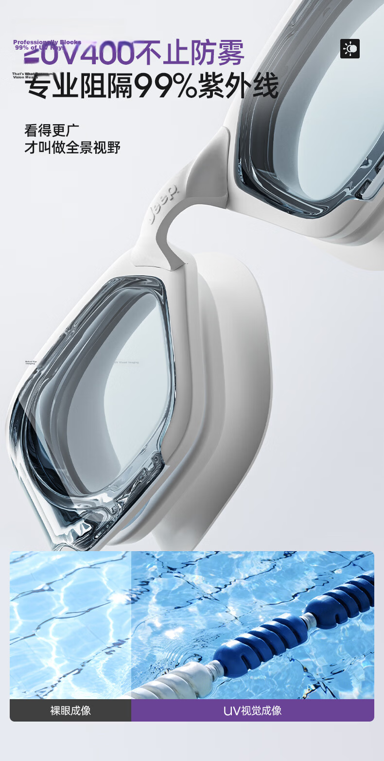 JEEP Swimming Goggles, Waterproof And Anti-Fog, High-Definition, for Women with Myopia, Men's Professional Diving Mask, Charm Purple, 150° 7