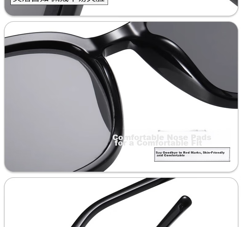 HB Sunglasses-1757 Black Frame Unisex Large Face Slimming Driving UV Protection GM Sunglasses 5