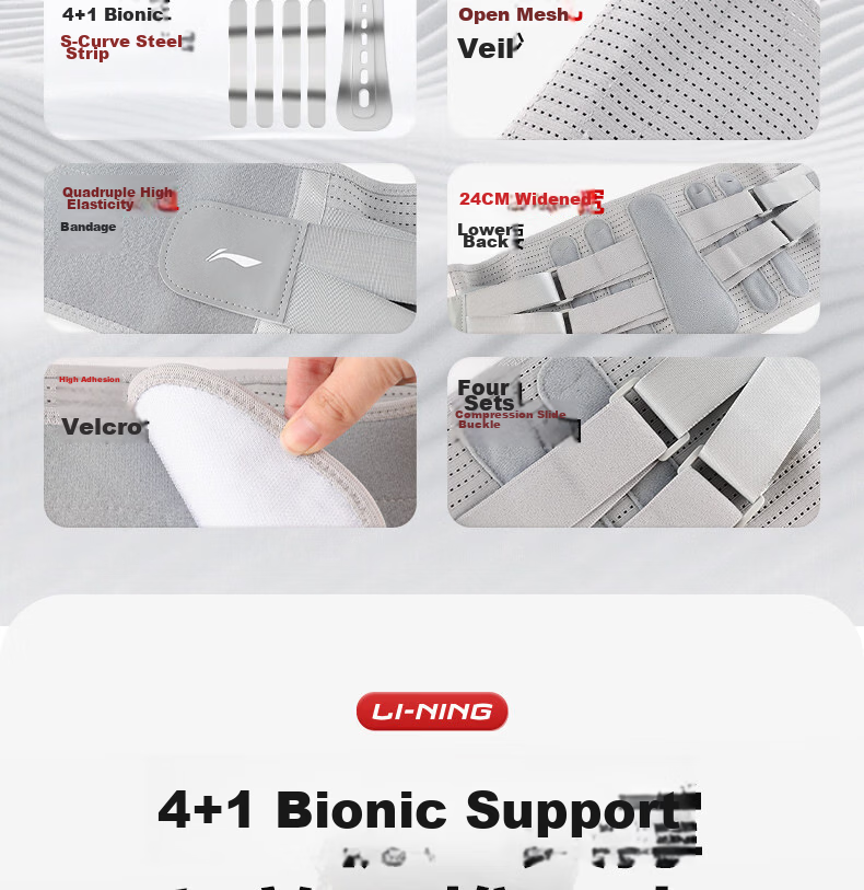 LI-NING Lumbar Support Belt Sports Waist Brace for Disc Herniation Lumbar Muscle Strain Steel Plate Support Fitness Waist Trainer Abdominal Binder Long Sitting Back Support 8