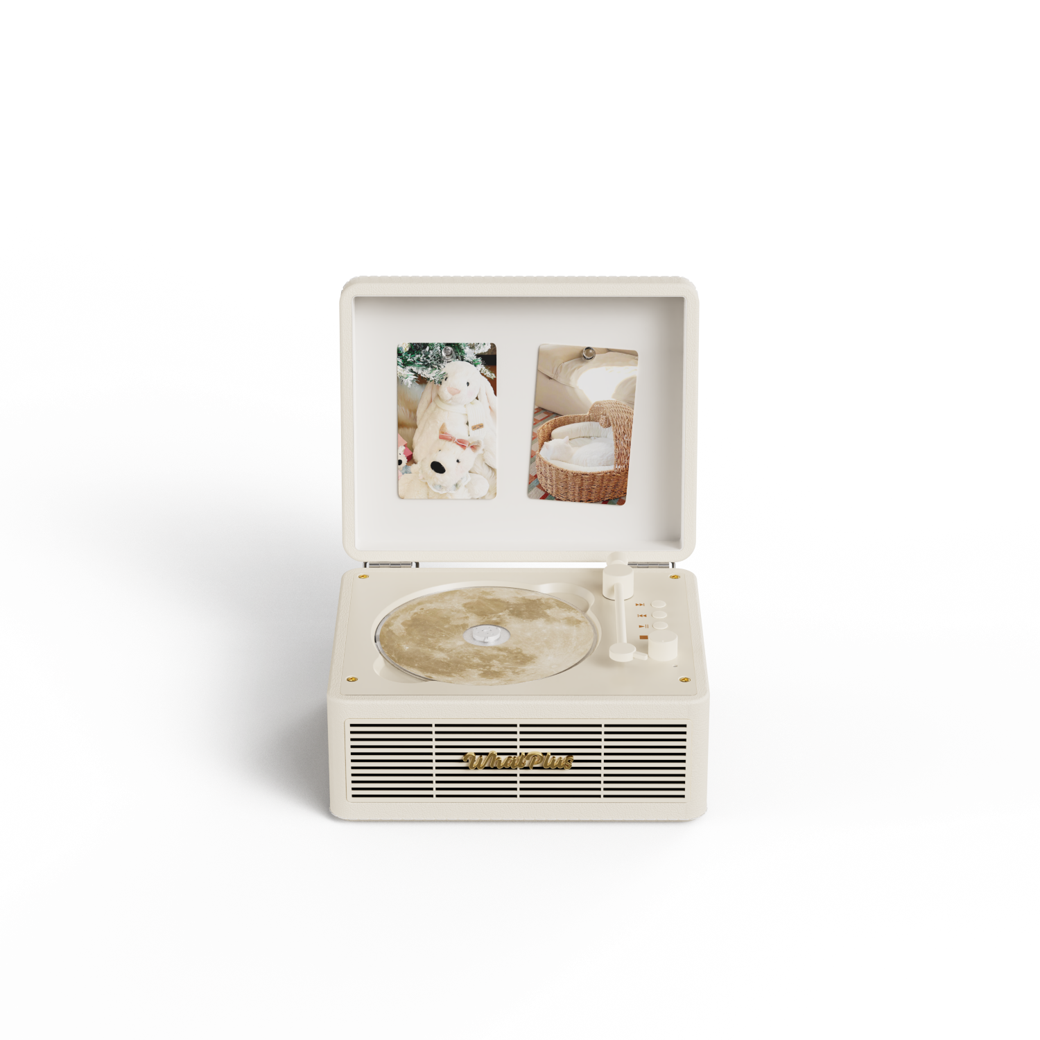 WHATPLUS Wenjia C300 All-in-One CD Player Audiophile Album Player Retro CD Player Record Player Style Bluetooth Speaker CD Player Back-to-School Gift Retro White