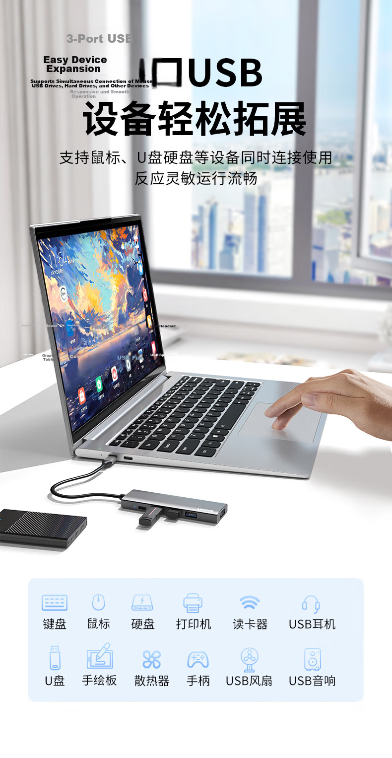 Lenovo Type-C Docking Station to HDMI Cable Hub 4K30Hz Screen Mirroring PD Fast Charging Compatible with Desktop Laptop Expander Hub 6