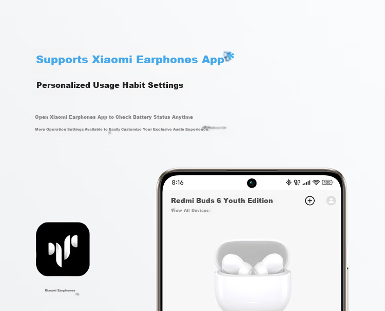 MI Redmi Buds 6 Youth Edition In-Ear Bluetooth Earphones 42dB Noise Cancellation Compatible with Android and Apple Phones Clear White 22