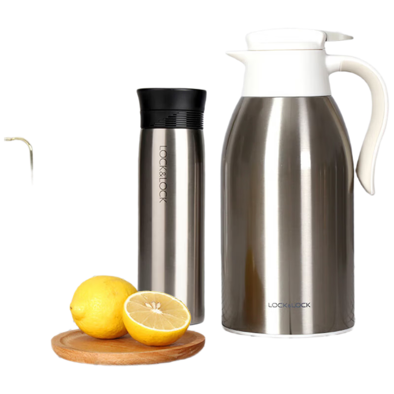 LOCK&LOCK Family Insulated Kettle Set Silver Warm Water Pot Laen Insulated Cup 400ML + Fun Coffee Pot 2.2L
