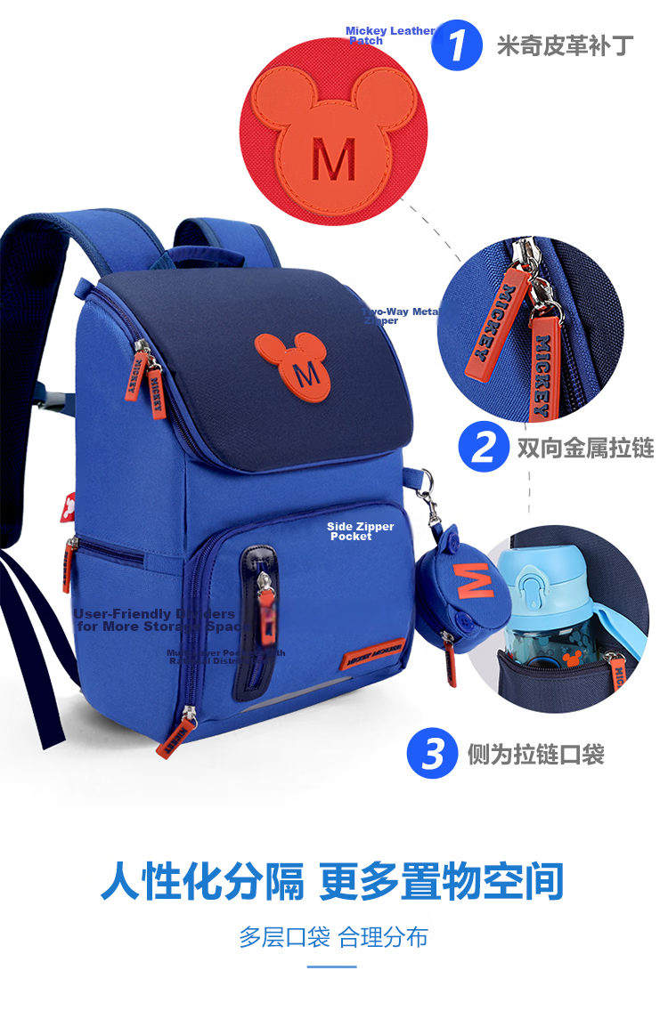 Disney Elementary School Backpack for Grades 4-6, Boys And Girls, Double Shoulder Mickey Mouse Korean Style Casual Backpack SM11751, Rose Red, Large Size 11