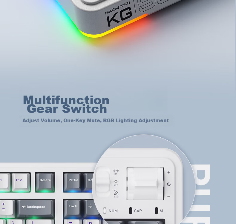 Mechanic KG98 Three-Mode Custom Mechanical Keyboard Wireless Bluetooth Wired Gaming Office Keyboard HIFI Typing Sound RGB Lighting 98 Keys GR Silver Switch Classic Blue 9
