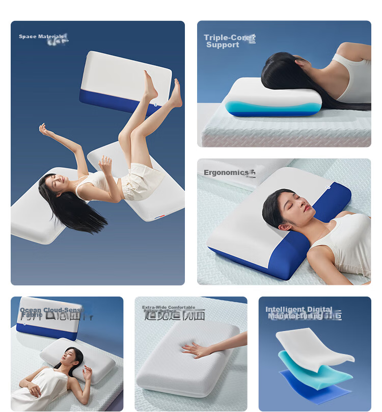 JD Original Z Blue Wei Lan Zhi Xin Pillow, Deep Sleep Memory Foam Cervical Support Pillow for Adults, Gift Box Packaging 4