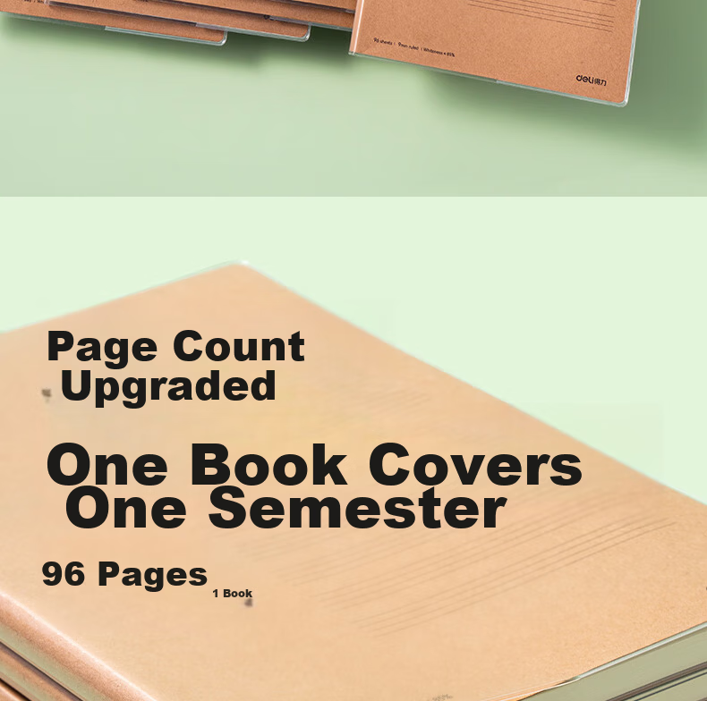 Deli 16K (B5) Large Capacity 96-Sheet 4-Pack Kraft Paper Notebook Set T1696-A 8