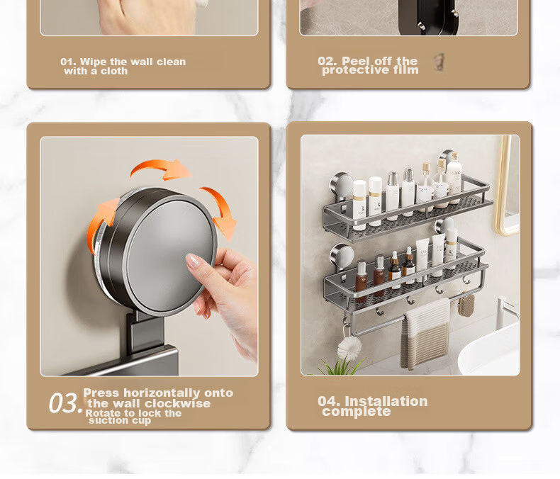 Pollock Bathroom Storage Rack Suction Cup Storage Rack No Drilling Toilet Storage Shelf 50D2XP 20