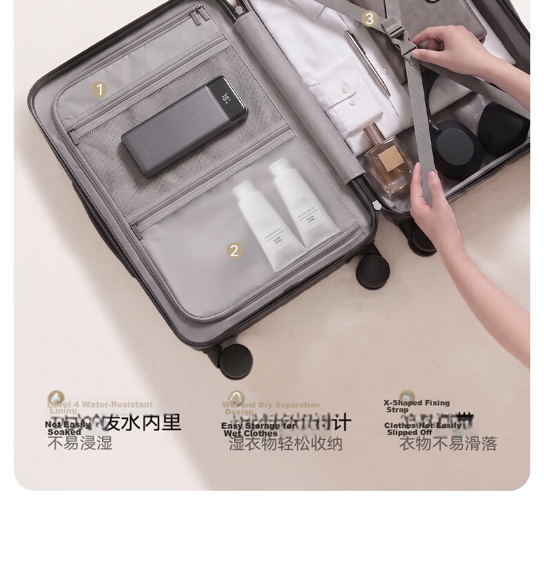 90 Points 20-inch Carry-on Luggage Unboxing Suitcase Men and Women Business Multifunctional Trolley Case Seine River Series Password Lock 10