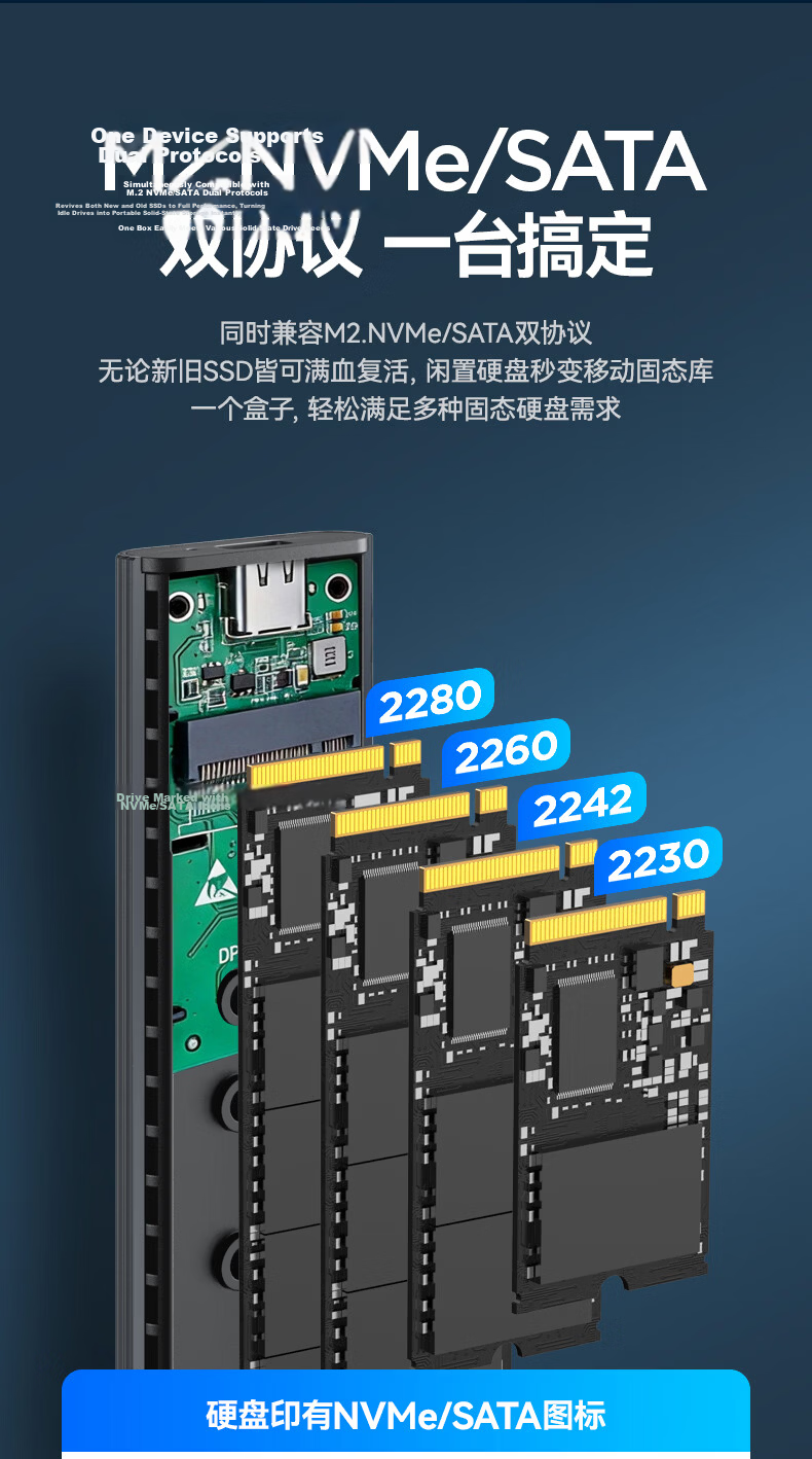 Lenovo M.2 NVMe/SATA Dual-Protocol Hard Drive Enclosure, Type-C 3.2 Portable SSD Enclosure, Compatible with Laptop And Phone External SSD Hard Drive Enclosure 6