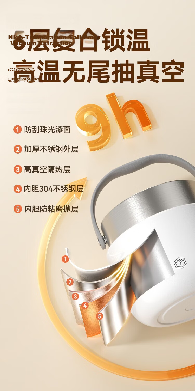 JD Jingzao Insulated Lunch Box Insulation Bucket 304 Stainless Steel Double Layer 1.2L with Spoon for Office Workers and Primary Students 5