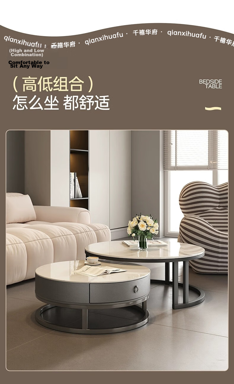 Millennium Huafu Luxury Living Room Coffee Table 2026 New Rock Slab Coffee Table Small Apartment Home Gray 60 White 80 Black 6