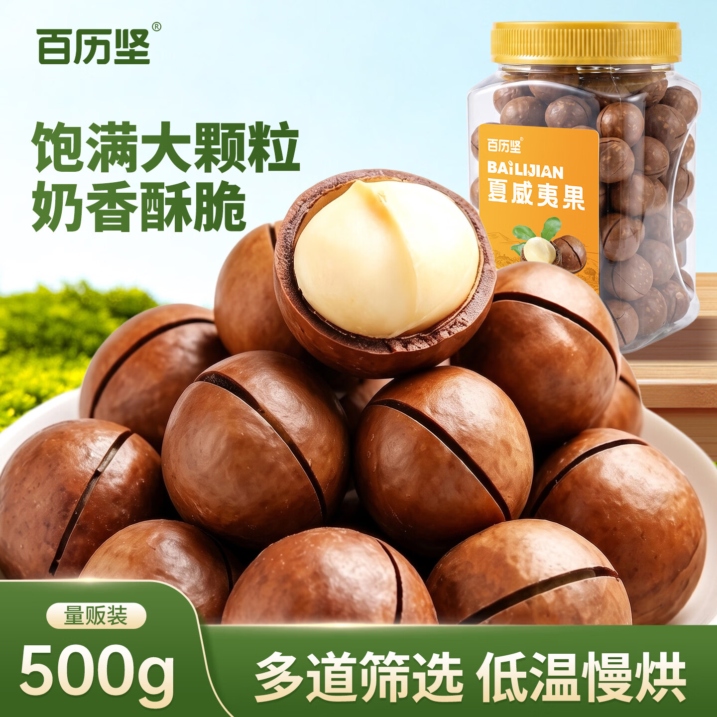 百历坚罐装奶香味夏威夷果500g坚果炒货（内含开口器）