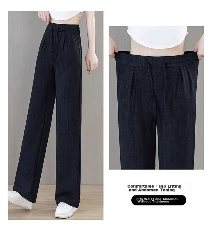 La Chapelle Women's High-Waist Straight-Leg Pants Summer Ice Silk Thin Cool Draped Slim Casual Trousers Black XL 11