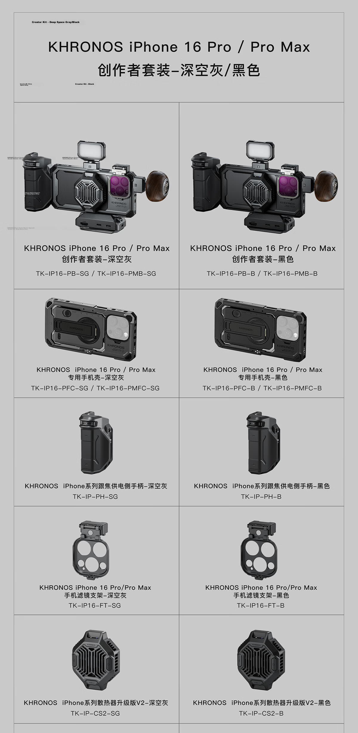 TILTA Iron Head Protective Case with Backplate for iPhone 16 Pro Max Rabbit Cage Anti-Drop Shell KHRONOS Meteor Series Deep Space Gray 21