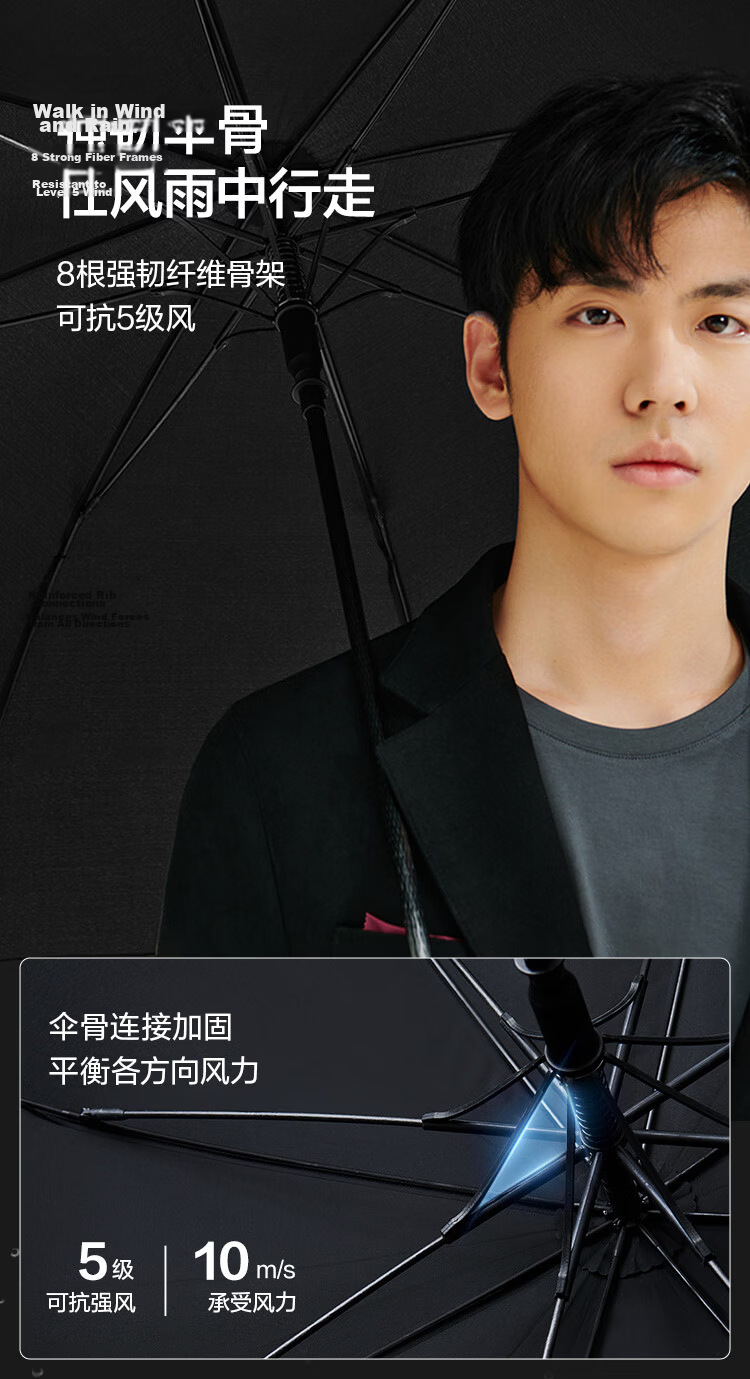 JD Jingzao Extra Large Automatic Long Handle Umbrella Men's Straight Golf Business Rain and Wind Resistant 27 Inch 5