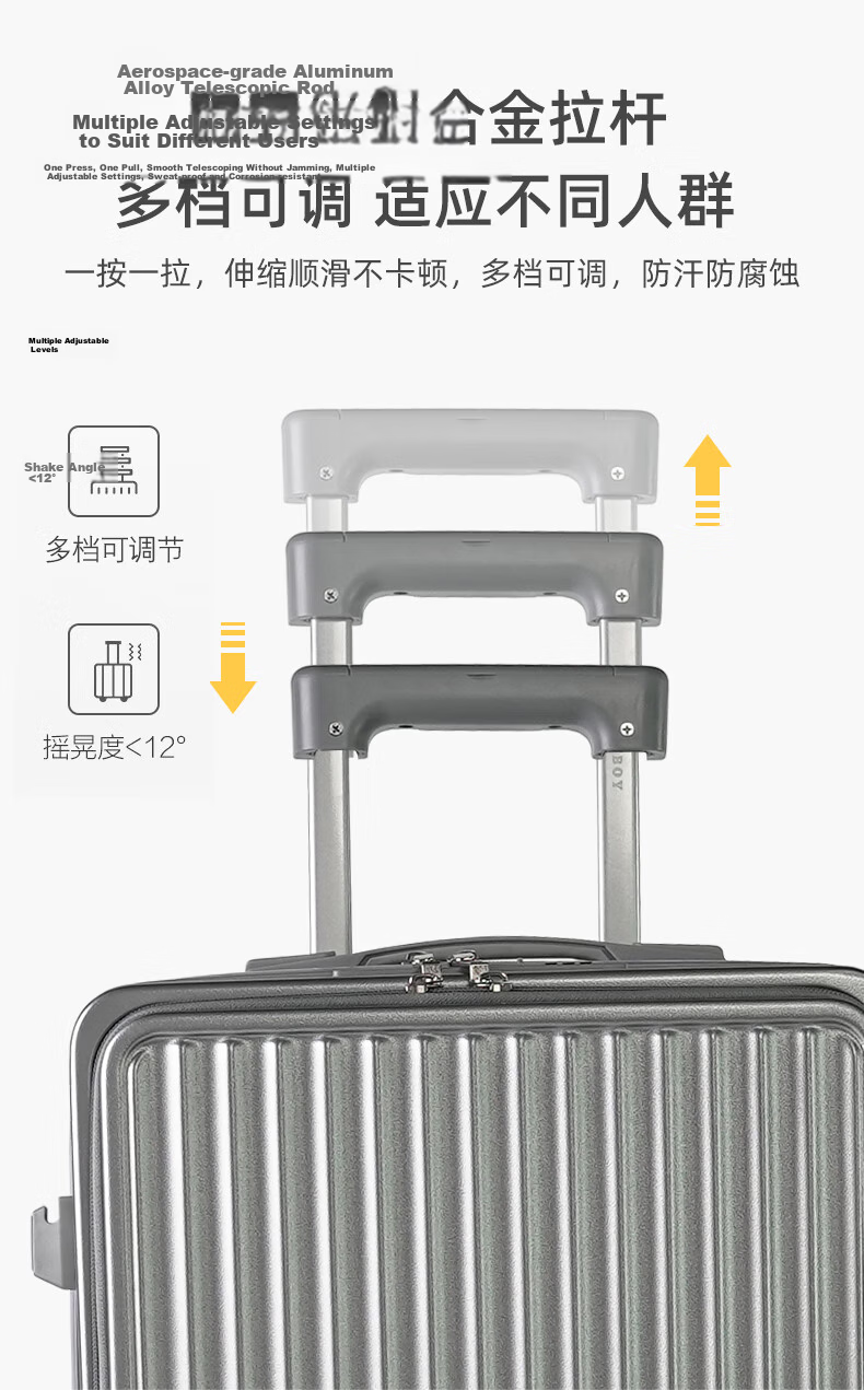 Huahuagongzi Front-Opening Multifunctional Trolley Suitcase for Women And Men, Business Travel Password Lock Luggage, 24-Inch Silver 14