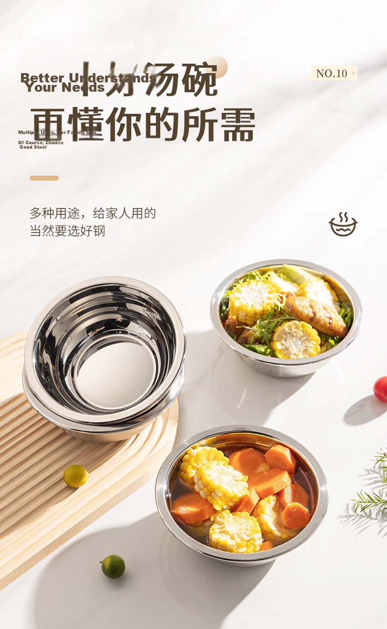 Guangyi Stainless Steel Soup Bowls Set of 2 16CM Thickened, Widened, Deepened Compatible with Induction Cooker GY7676 12