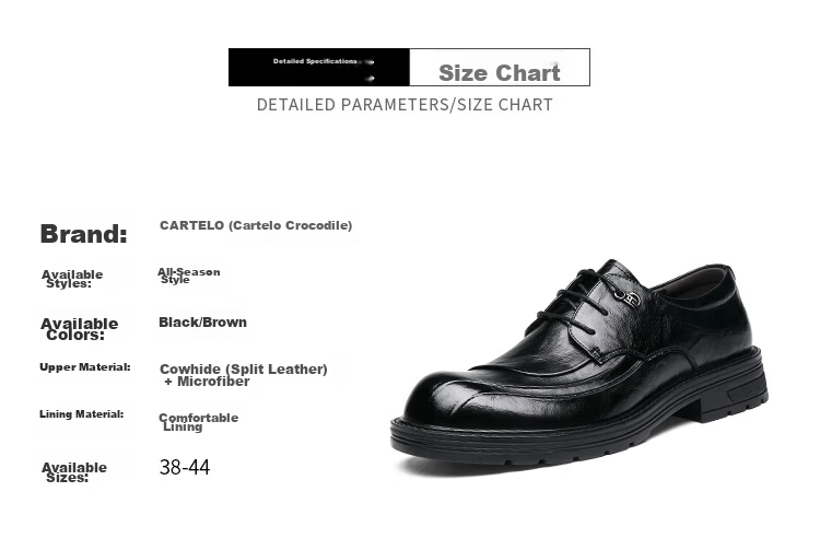 CARTELO British Men's Leather Shoes, Thick-Soled Height-Increasing Business Casual Shoes, Round Toe Soft Cowhide Shoes for Men, 9923 Black Height-Increasing Size 42 7