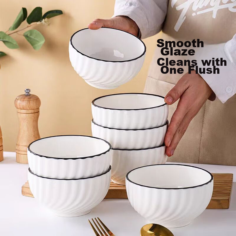 Chuanqi Ceramic Bowls 4.5 Inch 8 Pieces Chinese White Porcelain Rice and Soup Bowls Xuan Yue