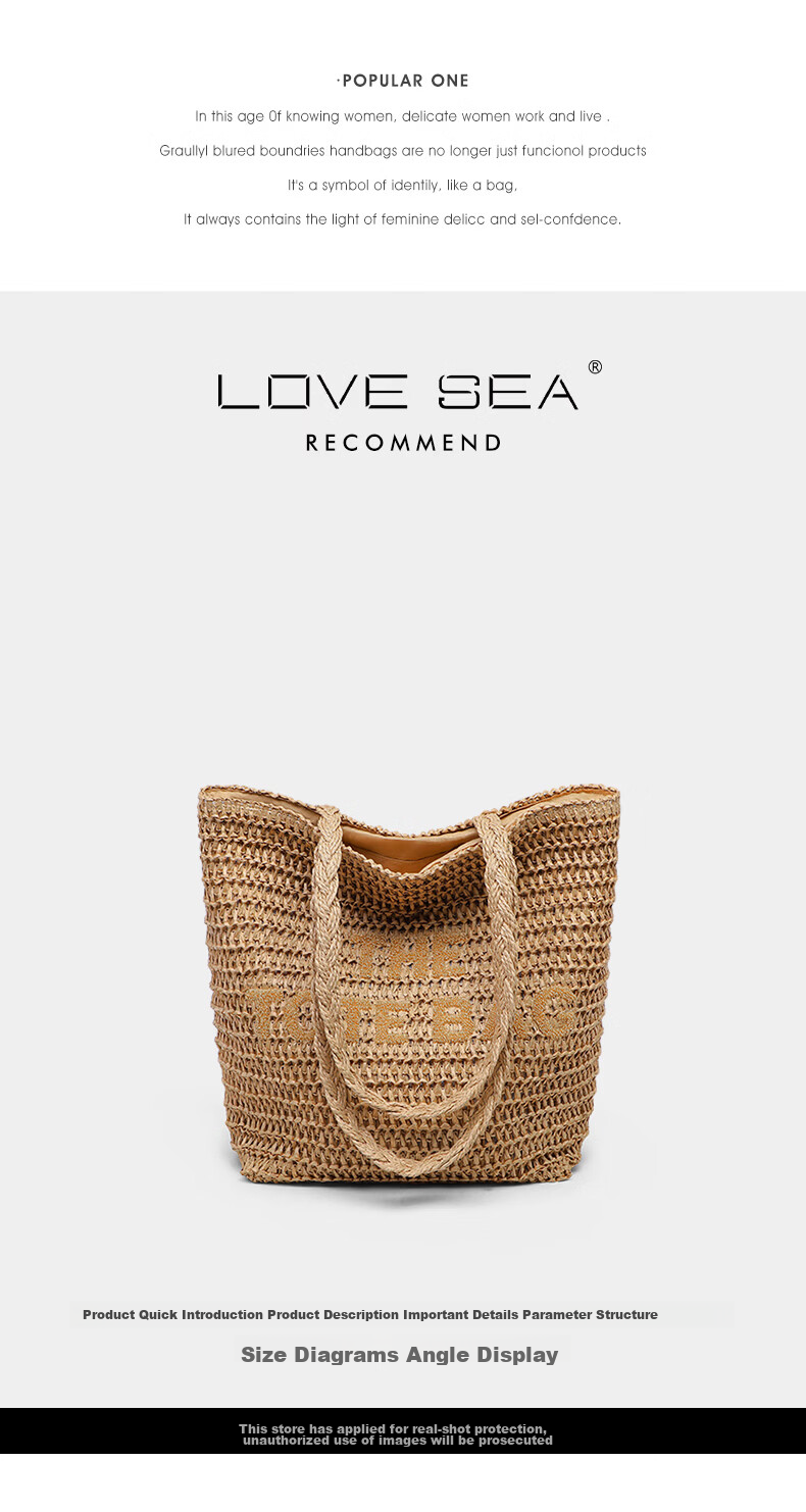 Love Sea Woven Bag Women's Straw Beach Large Capacity Tote Fashion Birthday Gift Premium Feel for Girlfriend Wife 5