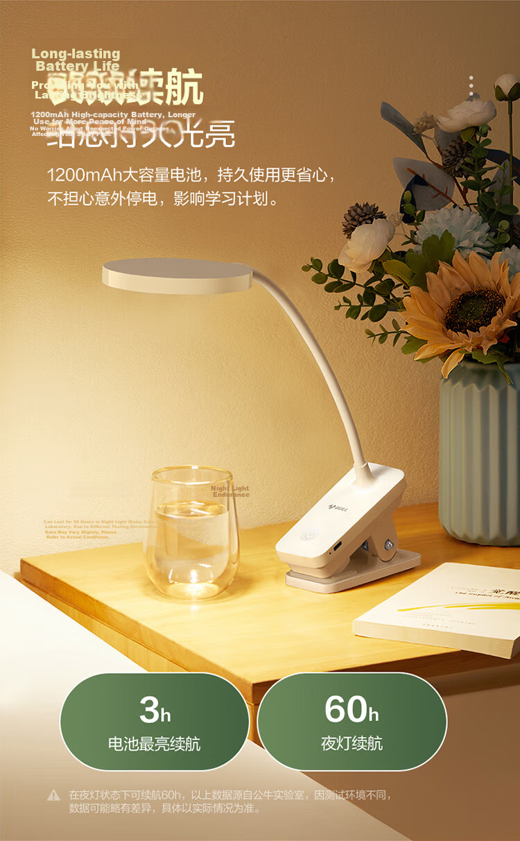 BULL A-Grade Illumination ML-D005A Dual-Use Plug-In Stepless Dimming Dormitory Household Clip-On Desk Lamp, White, 4000K 5
