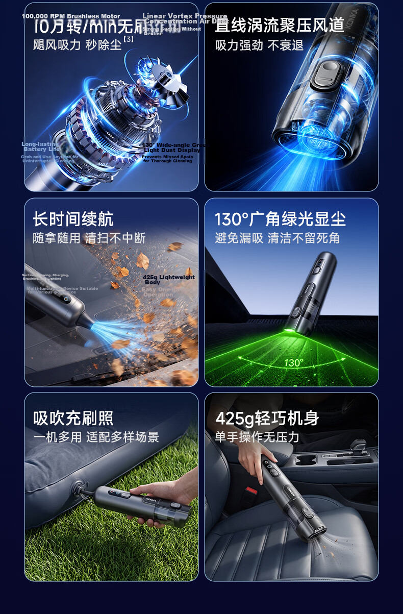 Konka Handheld Car Vacuum Cleaner High Power Cordless Portable Multi-functional Car Home Outdoor Use 5