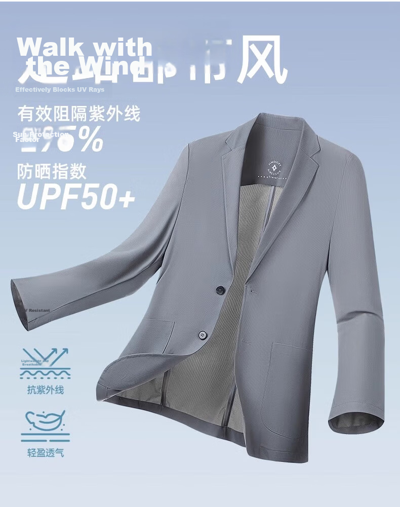 ROMON Men's Sun Protection Suit, Summer 2026 Business Wrinkle-Free High-End Single Suit Jacket, Cool-Feeling Outerwear, Gray, 4XL 2