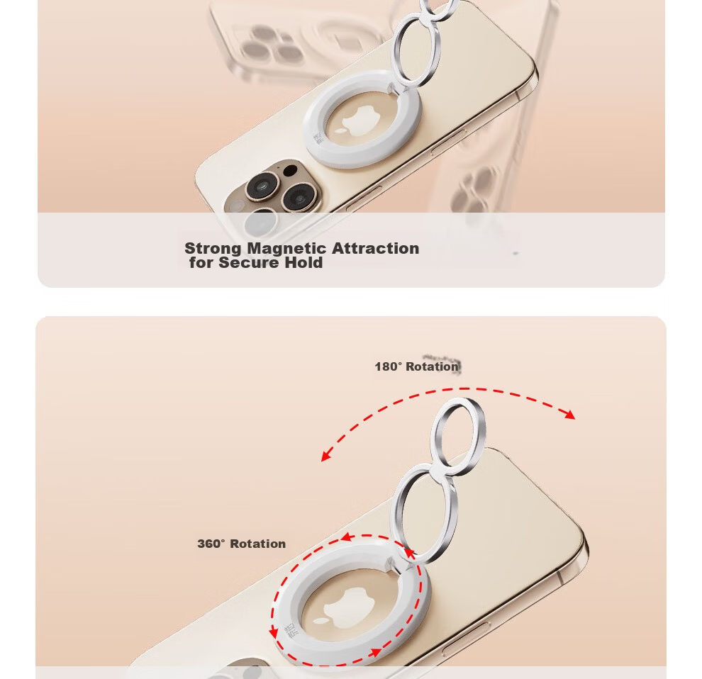 Jingxuan JD Self-Owned Brand Double Ring Magnetic Phone Holder White Double-Sided Ring Buckle MagSafe Back Sticker New Apple 16/17 Tablet Car Desktop Portable Shooting 4