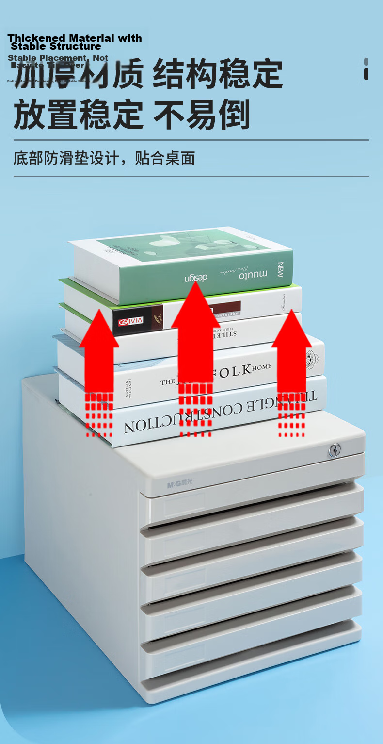 M&G Stationery 5-Layer Lockable Desktop File Cabinet Drawer Handle A4 Document Storage Cabinet with Index Labels Office Supplies Gray Single Pack ADM95298 7