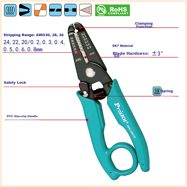 Pro'sKit 8PK-3002D Wire Stripping Pliers with Hanging Ring (0.8-2.6mm) 1